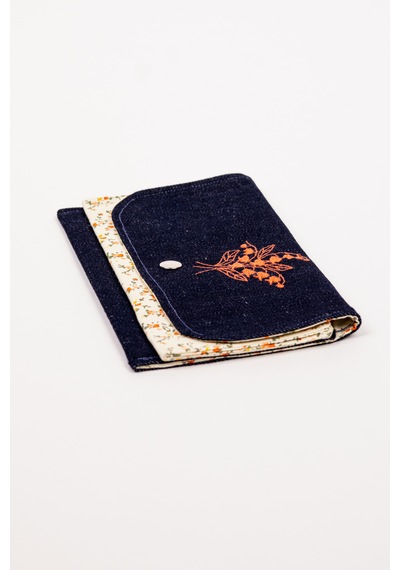 Fabric Craft Bag Kumaş Cüzdan Denim Çift Bölmeli 18x12 Cm Lacivert - Sarı