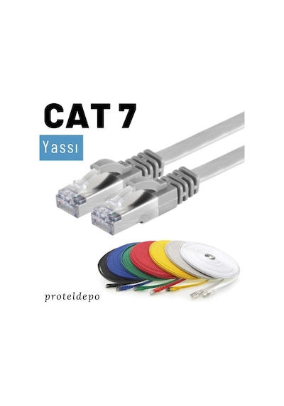 Irenis CAT7 Kablo Yassı FTP Ethernet Network LAN Ağ Kablosu, 3 M-Gri