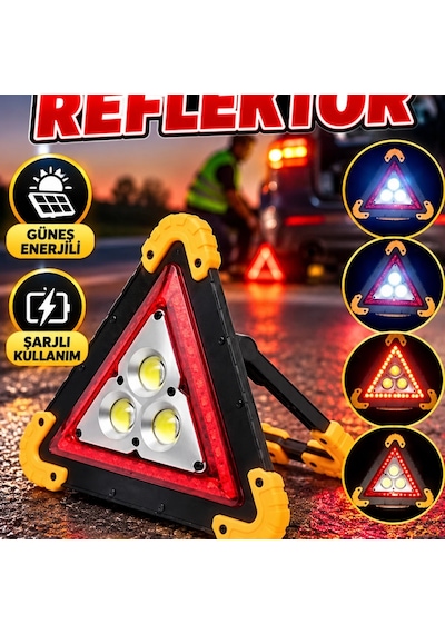 Şarjlı Güneş Enerjili Reflektör Işıklı İkaz Lambası Çok Fonksiyonlu Üçgen Reflektör