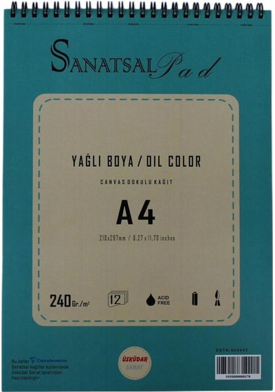 Sanatsal Pad Yağlı Boya Defteri A4 240gr 12 Yaprak Spiralli