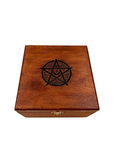 El Yapımı Ahşap Kutu Pentagram Motifl 20x20cm Genişlik 12cm Yükseklik