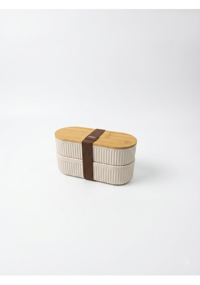 Premium Bambu Kapaklı Çift Katlı Lunch Box - Modern Tasarım Kilitli Beslenme Kutusu Ve Saklama Kabı Krem