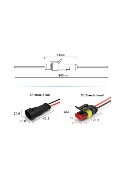 2 Pin Kablolu Su Geçirmez Konnektör Çift Ip65 200mm Kilitli Erkek Dişi Kolay Bağlantı Soketi