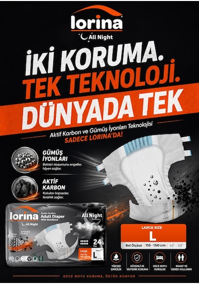 Aktif Karbon & Gümüş İyon Destekli Bel Bantlı Hasta Bezi Large 24 Lü L