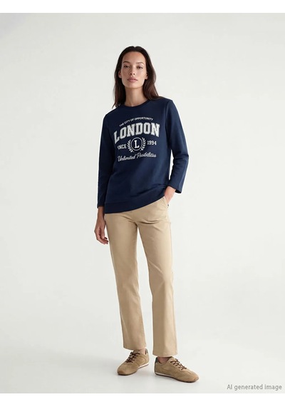 Lc Waikiki Lacivert London Baskılı Kadın Sweatshirt Tunik