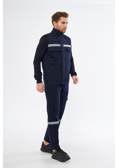 İş Elbisesi Yelek Pantolon Takım 7/7 Gabardin Kumaş Reflektörlü Lacivert