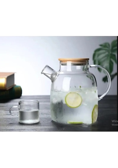 Leylart 1500 Ml Borosilikat Cam Demlik & Sürahi Bambu Kapaklı