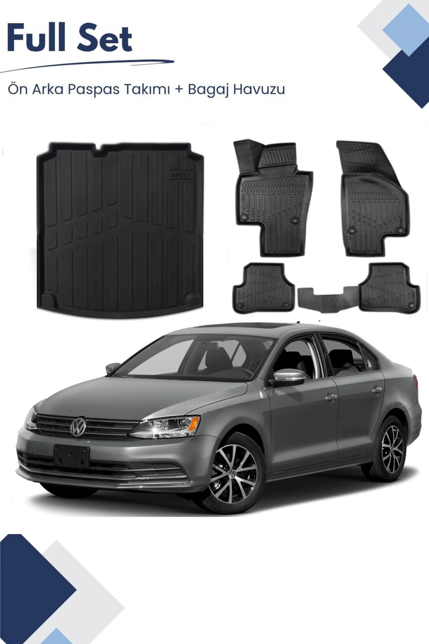 Volkswagen Jetta 2012-2013-2014-2015 Model Tam Uyumlu Paspas+cepsiz Bagaj Havuzu Seti