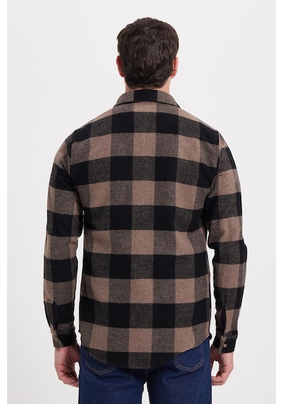 Tudors Erkek Slim Fit Dar Kesim Kareli Kışlık Oduncu Gömlek-42338 Siyah
