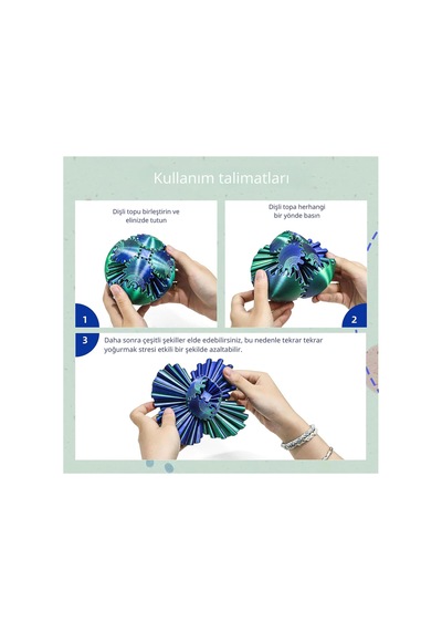 3d Baskılı Dişli Top Pla Malzeme, Stres Giderici Dönme Oyuncağı, Taşınabilir Spinner Küre Mavi
