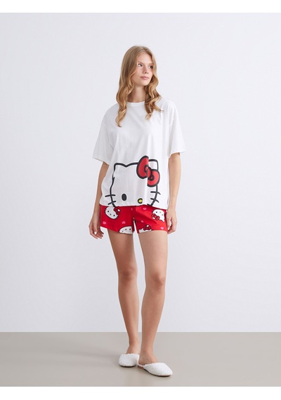 Lcw Young Kırmızı Hello Kitty Baskılı Kadın Şortlu Pijama Takımı