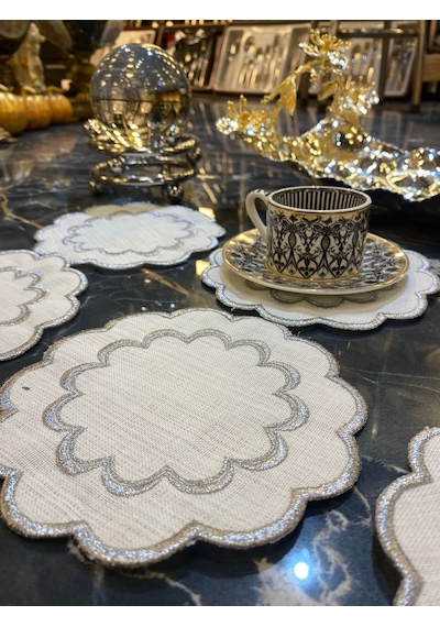 Galaxy Silver 6'lı Kokteyl Kahve Sunum Peçetesi Maraş İşi Sırma N