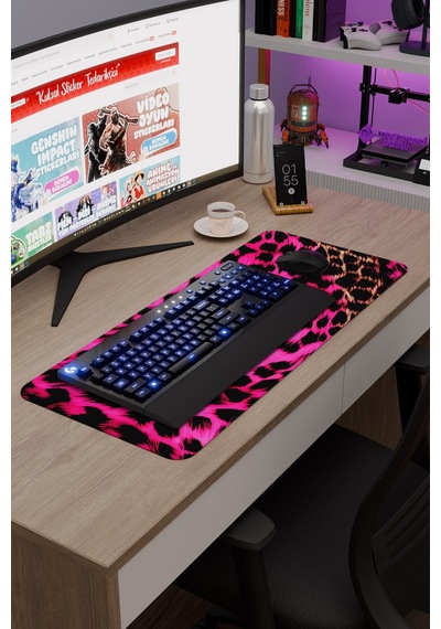 Leopar Kaymaz Dikişli Kauçuk Oyuncu Mousepad V5 - 70x30 Xl Gaming Mouse Pad Fare Altlığı