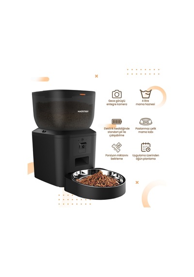 Qq029 Kameralı 1080p Gece Görüş, Akıllı Otomatik Kedi Köpek Mama Kabı, 2.4ghz/5ghz, 4lt, Metal Kase