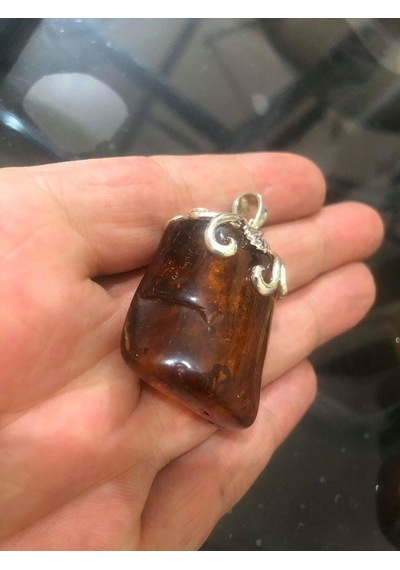 Doğal Kaya Damla Kehribar Kolye Ucu Otantik Gümüş Aparatlı 16,55 Gram