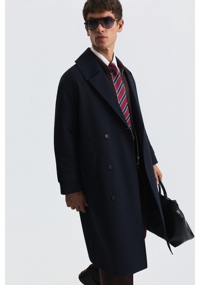 Antioch Uzun Relaxed Fit Trençkot Lacivert