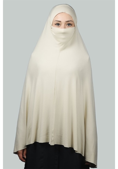 Altobeh Hazır Türban Peçeli Pratik Eşarp Tesettür Nikaplı Hijab - Namaz Örtüsü Sufle (5XL) - Krem