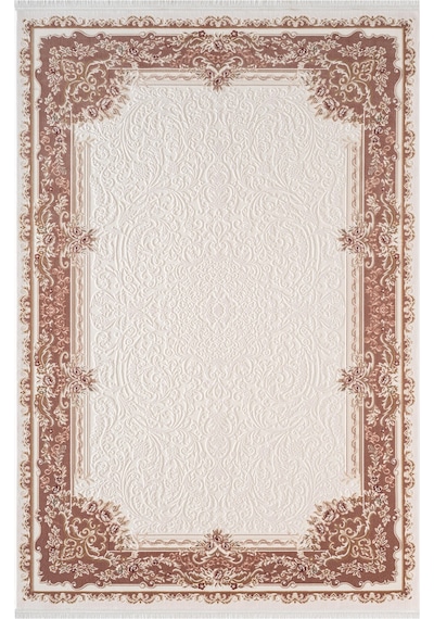 Fontana Ft003p Krem Kahve Akrilik Halı Klasik Desen Pamuk Taban Tozu Az Salon Oturma Odası Halısı-1046 Krem