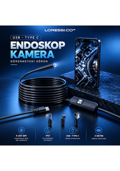 Scope Pro Endoskop Yılan Kamera Ip67 Su Geçirmez Boroskop / Type-c & Usb Uyumlu - 5 Metre Android
