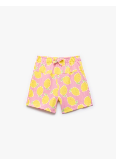 Koton Beli Lastikli Bağcık Detaylı Limon Baskılı Şort Pembe Desenli 5smg40036ak Pembe Desenli Pembe