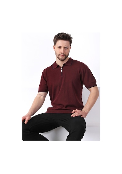 Ferraro Bordo Yaka Şerit Fermuarlı Erkek Pamuk Triko T-Shirt-Bordo Ferraro Bordo Yaka Şerit Fermuarlı Erkek Pamuk Triko T-Shirt-Bordo