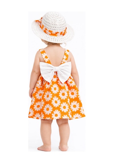 Chicsy Baby Tatlı Kız Bebek Papatya Desenli Tarz Elbise Şapkalı Yazlık Kombin Sarı