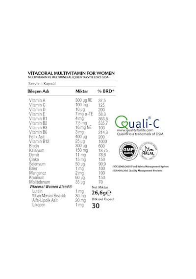 Multivitamin For Women 30'Lu Bitkisel Kapsül