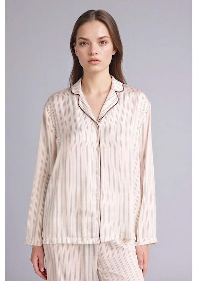 Defacto Çizgili Saten Pijama Takımı Üst Alt G0227ax26sper99 Ekru-er99