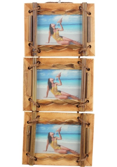 El Yapımı Doğal Ahşap 3 Lü Bambu Bamboo Fotoğraf Çerçevesi Dekoratif Ev Ofis Hediyesi Duvar Süsü - 1