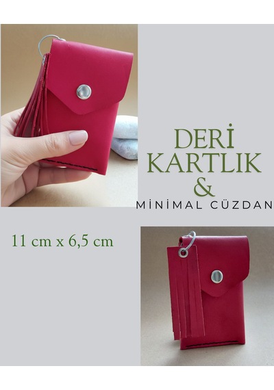 Luna Luster Hakiki Deri Kırmızı Minimal Avuçiçi Tasarım Kadın Kartlık Cüzdan Drc14 Kirmizi