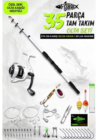 35 Parça Tam Takım Olta Seti - 270cm Kamış 50-150gr / 30'luk Makine Beyaz
