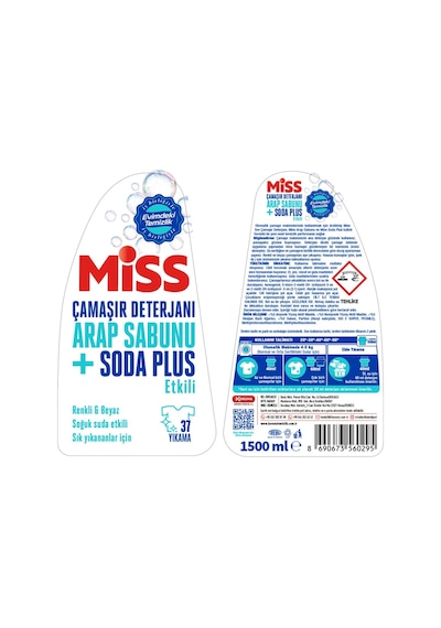 Miss Sıvı Çamaşır Deterjanı Arap Sabunu + Soda Etkili 1.5 Lt 2 Li