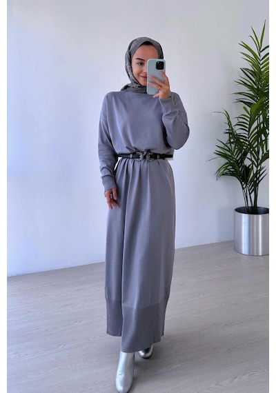 Kahijab Merserize Elbise - Gri Gri