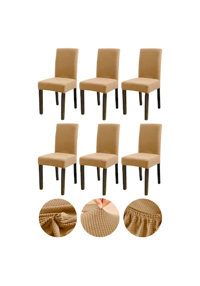 Bambu Nano Kumaş Likralı Yıkanabilir 6'lı Sandalye Kılıfı Lastikli Sandalye Örtüsü 6adet -a.kahve