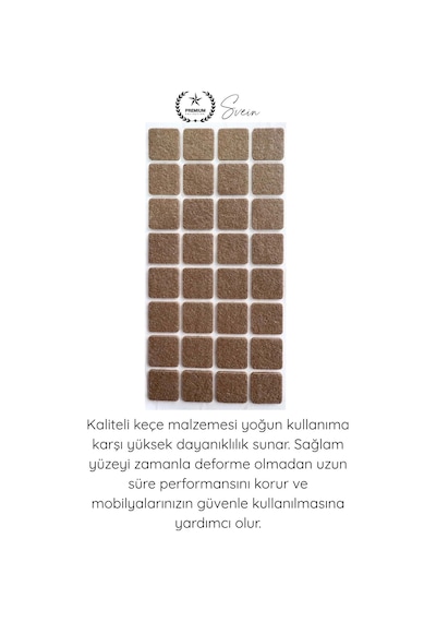 Keçe 30x30 Mm Yapışkanlı Kare Keçe Mobilya Altı Zemin Koruyucu Kahverengi Çizilme Önleyici Gürültü