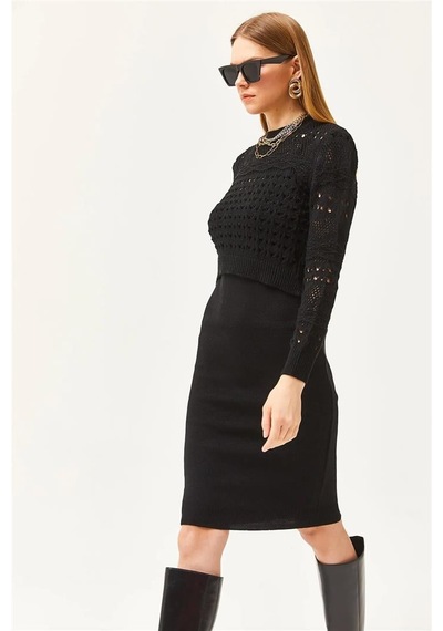 Fashion Friends Elbiseli Kadın Triko Takım 25k0354k1 Siyah