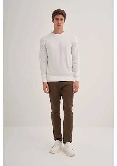 Cazador Slim Fit Mevsimlik 3 İplik Pamuk Karışımlı Sweatshirt-56100 Ekru