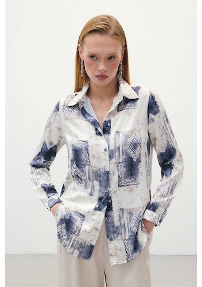 Sateen Desenli Klasik Gömlek - Gri-136292 Gri