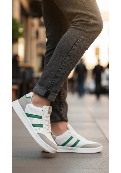 Fore Sport Erkek Günlük Yürüyüş Spor Ayakkabı Suni Deri, Hafif, Rahat, Darbe Emici Sneaker Beyaz Yeşil