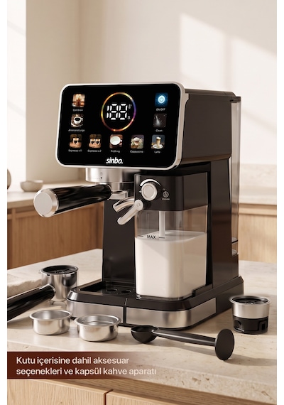 Scm-3030 Pro Kapsüllü & Toz Kahve Espresso Makinesi 20 Bar, Renkli Dokunmatik Ekran, Süt Hazneli