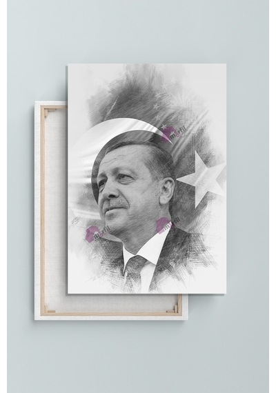 Recep Tayyip Erdoğan Başkan Erdoğan Karakalem Efektli Rte Kanvas Tablo 7 Farklı Ölçü