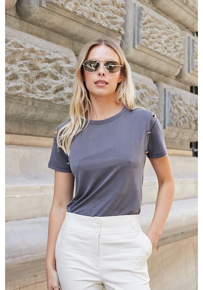 Jument Kadın Kaliteli Modal Kumaş Sıfır Yaka Düğme Aksesuarlı Kısa Kol T-shirt Bluz-antrasit Antrasit Jument Kadın Kaliteli Modal Kumaş Sıfır Yaka Düğme Aksesuarlı Kısa Kol T-shirt Bluz-antrasit Antrasit