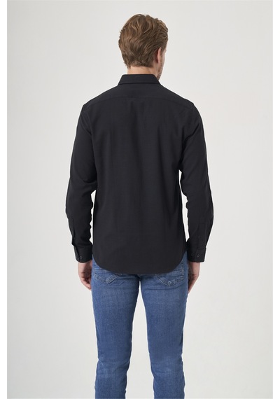 İmza Siyah Biritli Yaka Uzun Kol Cepsiz Slim Fit Pamuklu Gömlek 1004260207