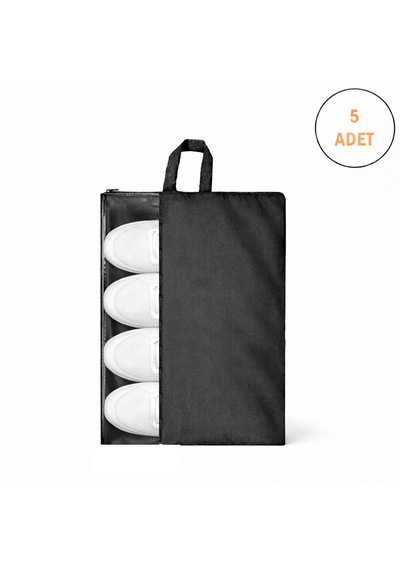 Microcase Çok Amaçlı Şeffaf Pencereli Ayakkabı Düzenleyici Seyahat Çantası Hurç 50x40 Cm 5 Adet Al5502 Siyah