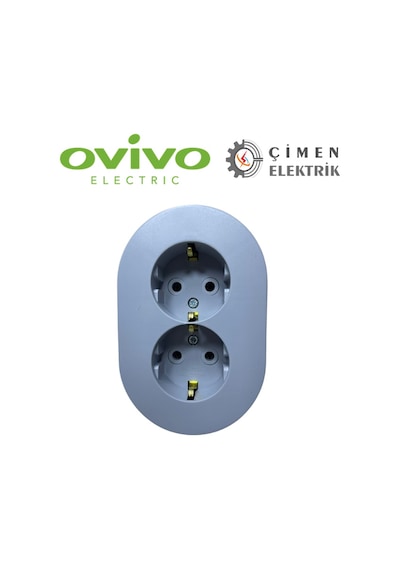 Ovivo Xone Gri İkili Topraklı Priz Sıva Üstü
