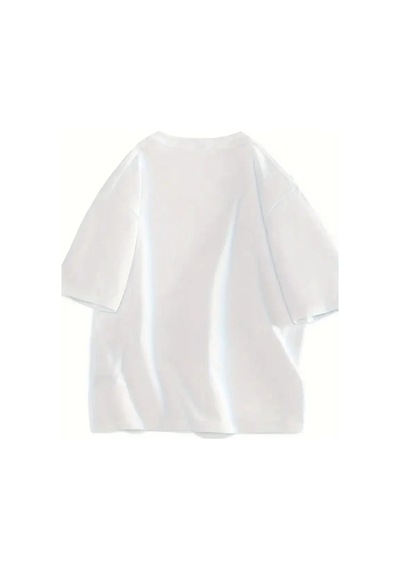 Kadın Gülücük Baskılı Tişört Kısa Kol Bisiklet Yaka Oversize T-shirt - Beyaz