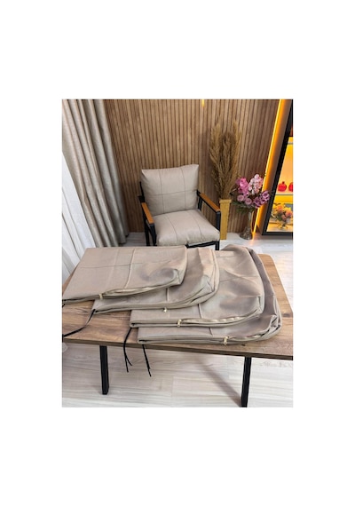 Outdoor Kumaş,bahçe Minderi,balkon Minderi,koruyucu Kılıf , 2-1-1 Takıma Uygun 4 Adet Pofuduk Model ,minder Kılıfı Cappuccino