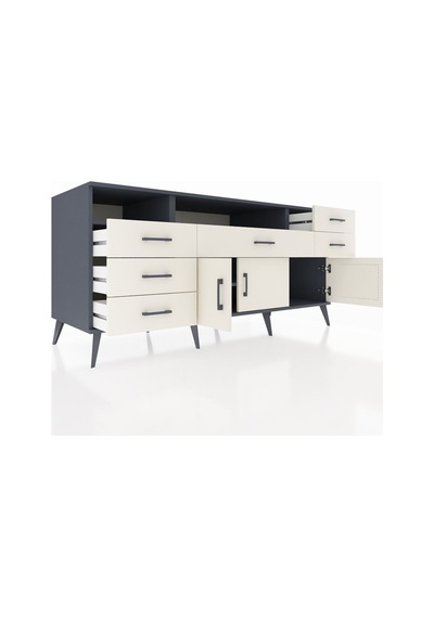 Kronos Konsol 3 Raflı 6 Çekmeceli 3 Kapaklı 176x59x83 Antrasit-aytaşı/aytaşı Aytaşı/aytaşı
