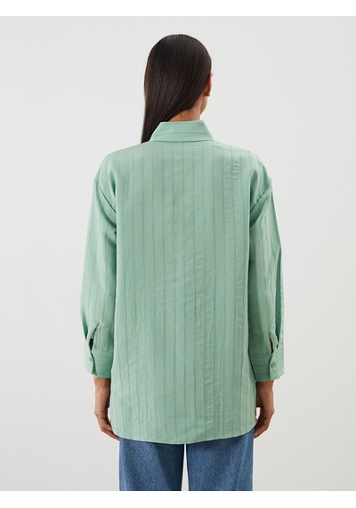Lcw Modest Yeşil Dokulu Oversize Kadın Gömlek Tunik