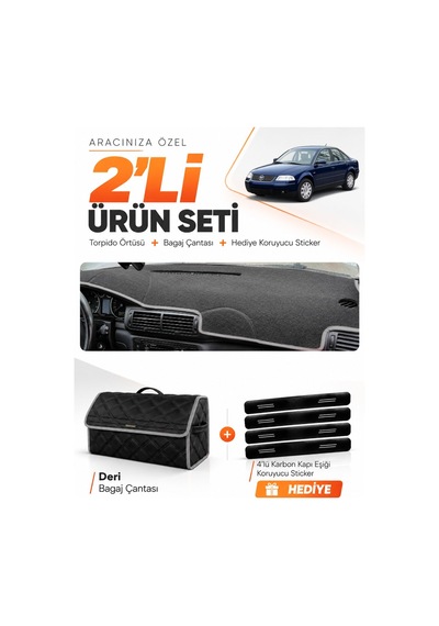 E-biz Volkswagen Passat B5.5 2000-2005 Uyumlu Torpido Örtüsü + Deri Çanta - Siyah-gri - Vw015